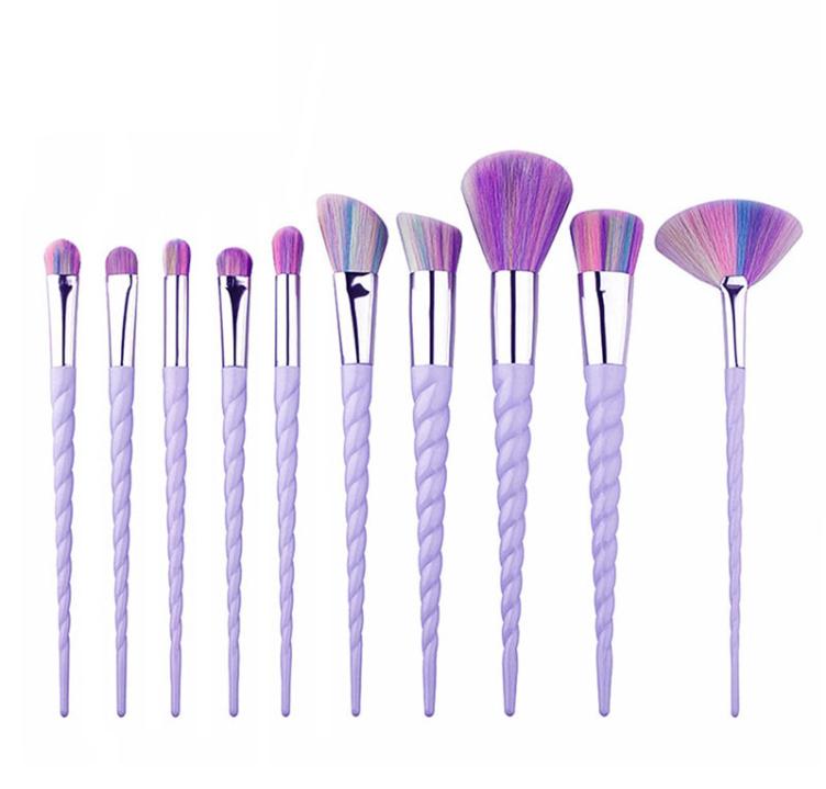 

10pcsset Cheapest Unicorn makeup brush unicorn cosmetic brushes colored nylon makeup set Colorful spiral handle beauty tools9945260