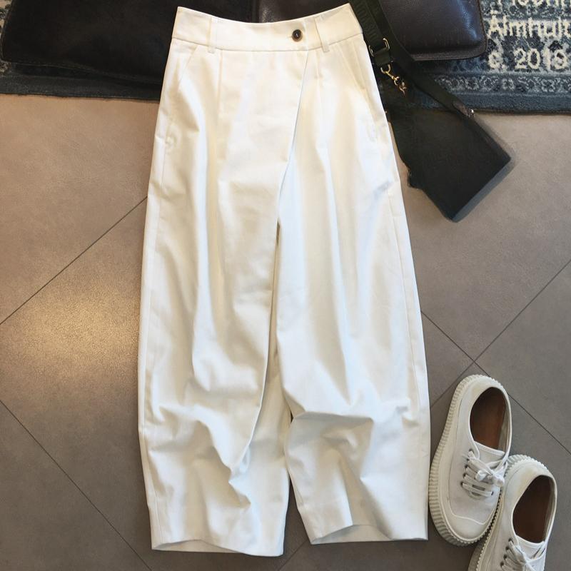 

Women' Pants 2023 High Waist Asymmetric Pleated Wide Leg Cropped, White