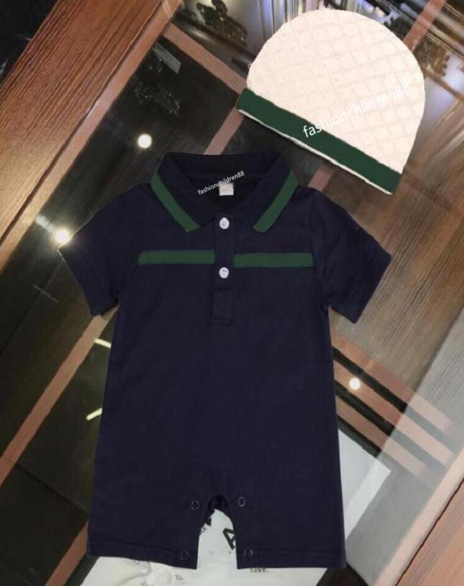 

Summer baby boys rompers kids clothes lapel Short sleeve jumpsuits infant girls stripe Classic long sleeve romper hat 2pcsset4449051, Red