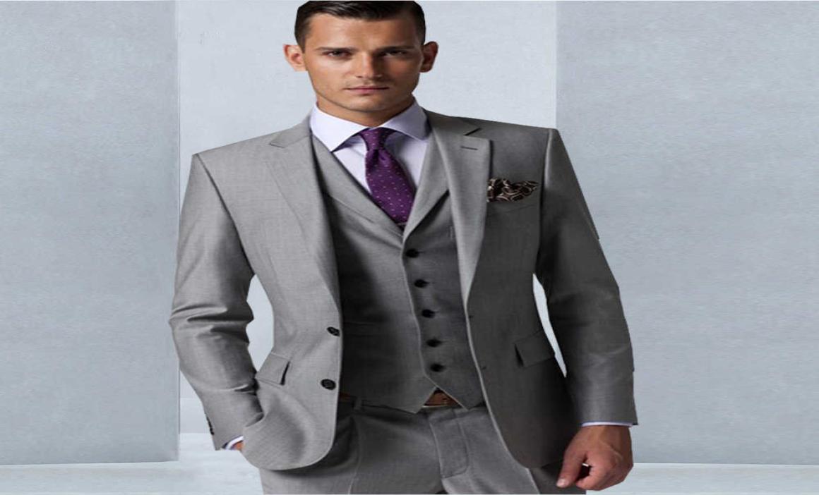 

New Handsome Side Vent Light Grey Groom Tuxedos Groomsmen Notch Lapel Man Suit Wedding Men039s Blazer Suits JacketPants2594958, Black