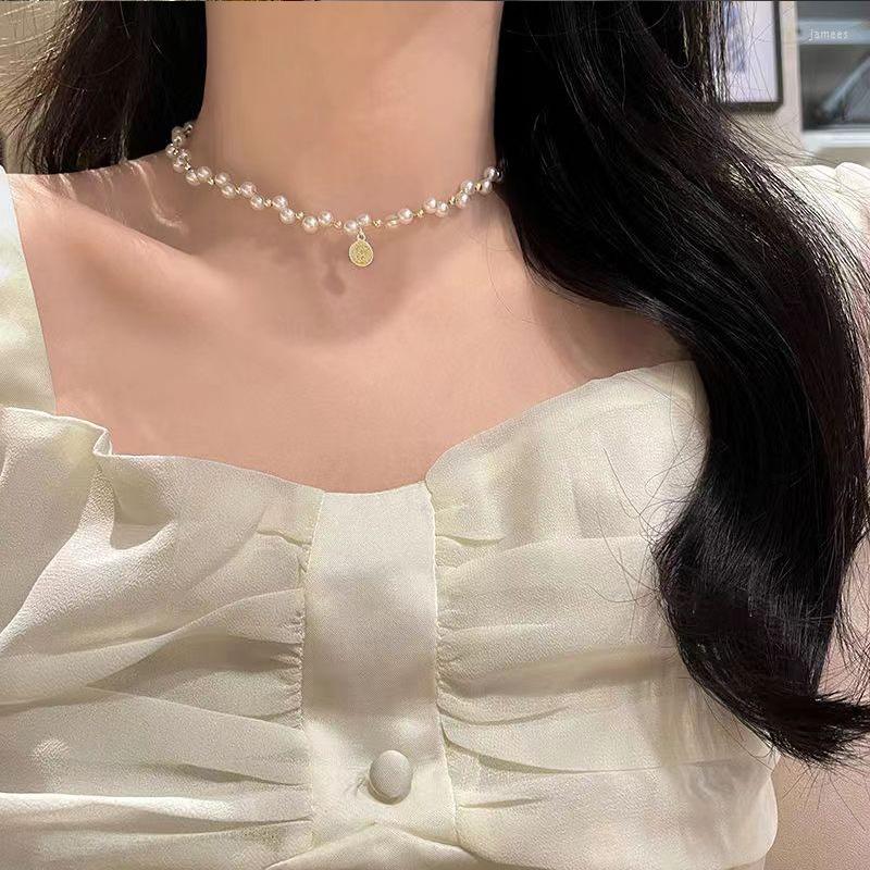 

Choker Harajuku Korean Fashion Splicing Pearl Necklace For Women Spice Girl Sweet Cool Personality Accessories Light Luxury Female Gift