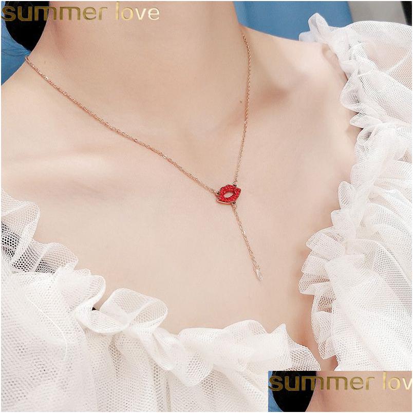 

Pendant Necklaces Red Lips Gold Stainless Steel Choker Necklace - Elegant Y Clavicle Jewelry For Parties Drop Delivery Pendants Dh9Lv