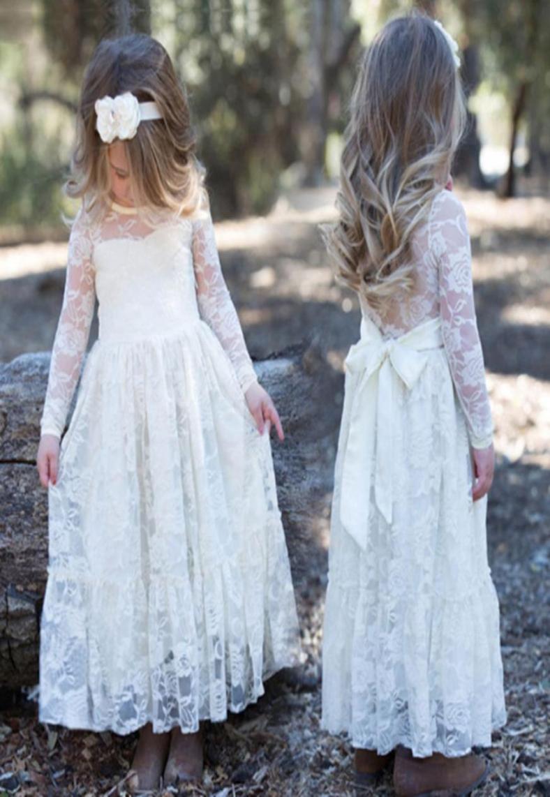 

2019 White A Line Designer Lace Flower Girl Dresses Jewel Neck Princess Long Sleeves Kids Girls Formal Evening Party Wears Dresses6095198, Light yellow