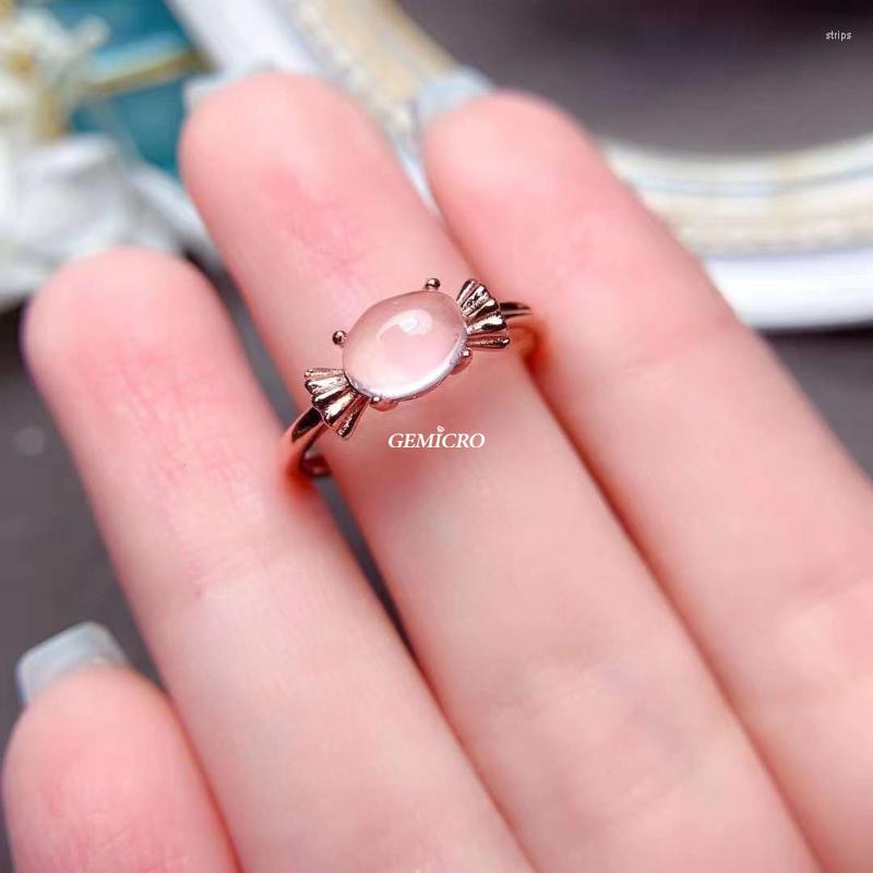 

Cluster Rings Gemicro 5mm 7mm Natural Rose Quartz Ring 925 Sterling Silver Candy Design For Girl Sweetie Women Romantic Jewelry