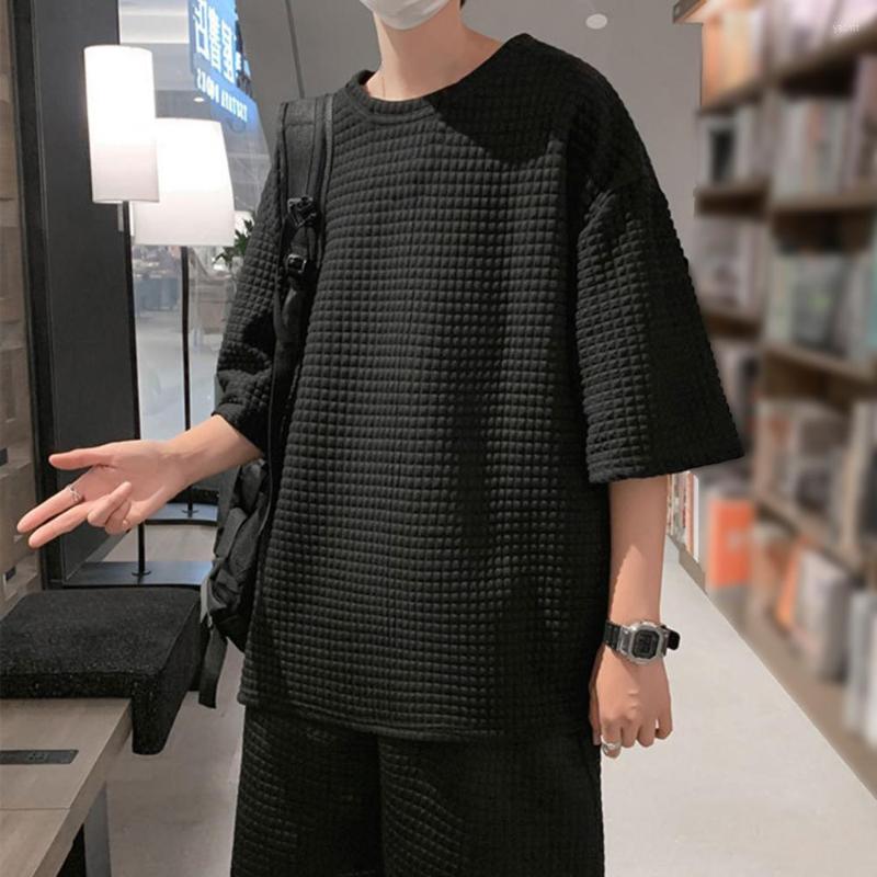 

Men's Tracksuits 2 Pcs/Set Sports T-shirt Shorts Set Trendy Mid Length Top Summer Exercise Men Outfit Clothing, Black