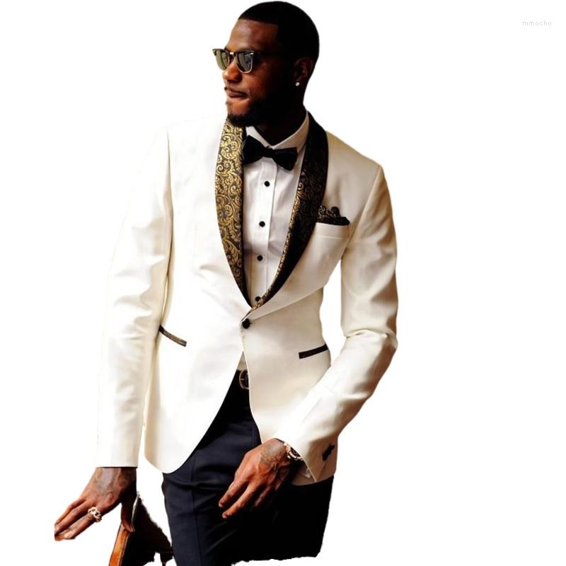 

Men's Suits White Groom Tuxedos For Groomsmen With Floral Shawl Lapel 2 Piece Slim Fit Men Jacket Black Pants African Male Fashion, Same as image