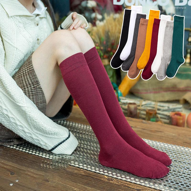 

Women Socks Pure Color Cotton Women's Japanese Basic Ins Calf Student Middle Tube Black Knee-length JK Wool, Gt314-4