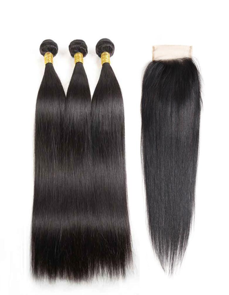 

Raw Indian Straight Bundles With 4x4 Lace Closure Natural Color Extensions 100 Virgin Human Hair Wefts Weave Bundle With Closures7716050