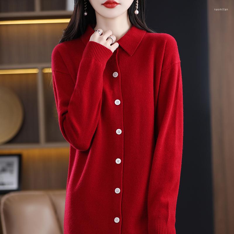 

Women's Knits 2023 Spring Autumn Pure Wool Sweater Women's Solid Color Cardigan Soft Fashion Long Coat Female Sleeve, Black