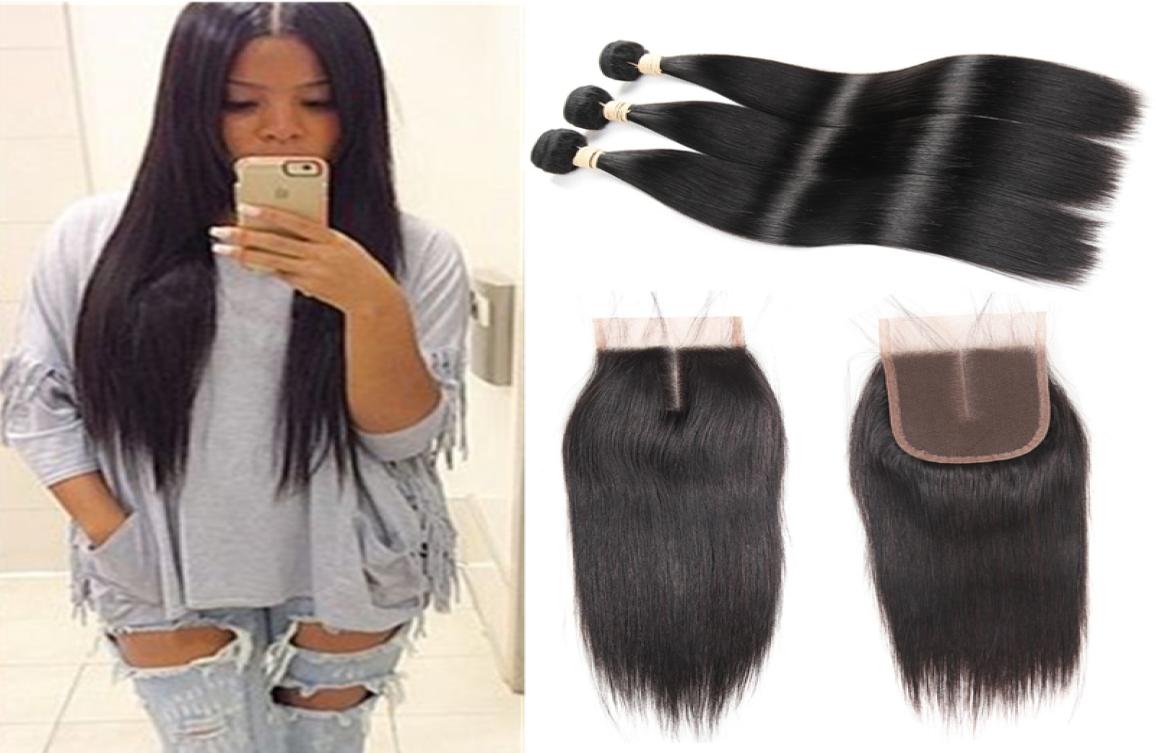 

3 Bundles Human Hair Bundle Lace Closure 8A Grade Brazilian Virgin Straight Hair with Closure Brazilian virgin hair with closure A7971249, Mix color