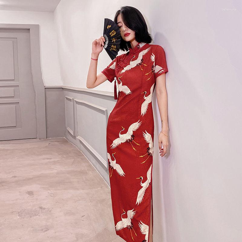 

Ethnic Clothing Sheng Coco Women China Red Cheongsam Dresses Young Girl Long Style Elegant Improved Dress Chinese Traditional Old Shanghai
