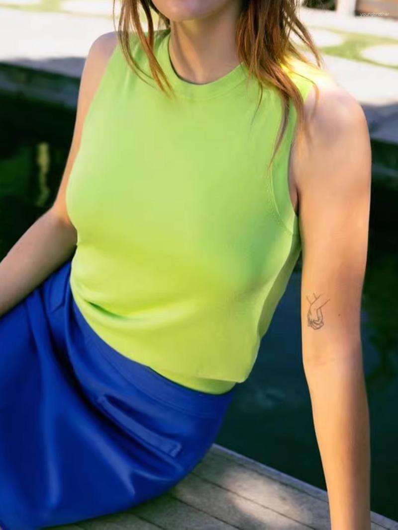 

Women's Tanks Solid Color Simple Tank Top For Woman Round Neck Sleeveless Casual Vest 2023 Summer Female Vintage Classic Slim Chic Camis, Fluorescent green