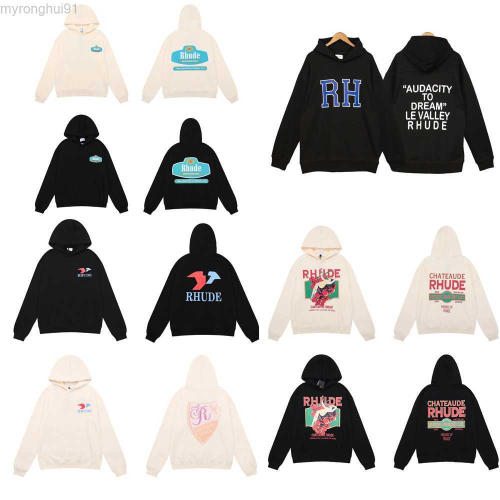 

Men' Rhude Hoodies Monogrammed Washcloth Embroidered American High Street Blouse for Men and Women 3B47