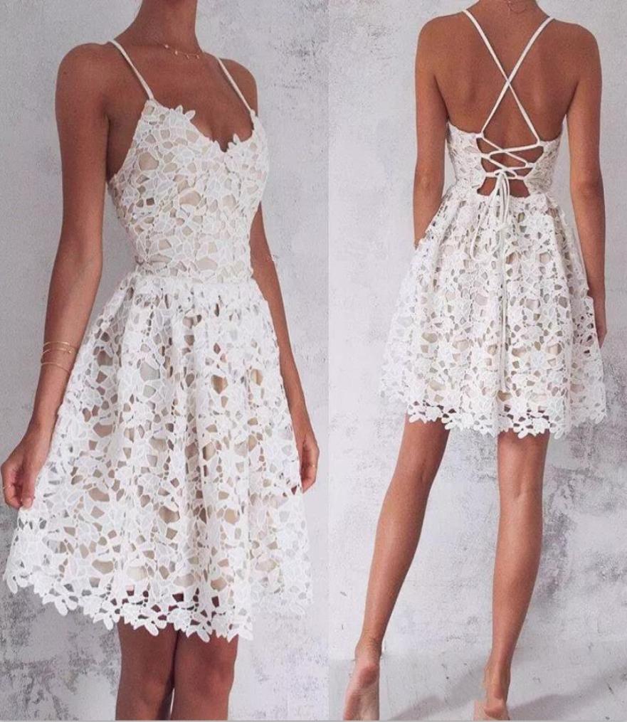 

ALine Fit Flare Spaghetti Straps Short Mini Lace Sexy Backless Cocktail Party Prom Dress with VNeckline7098551, Light sky blue