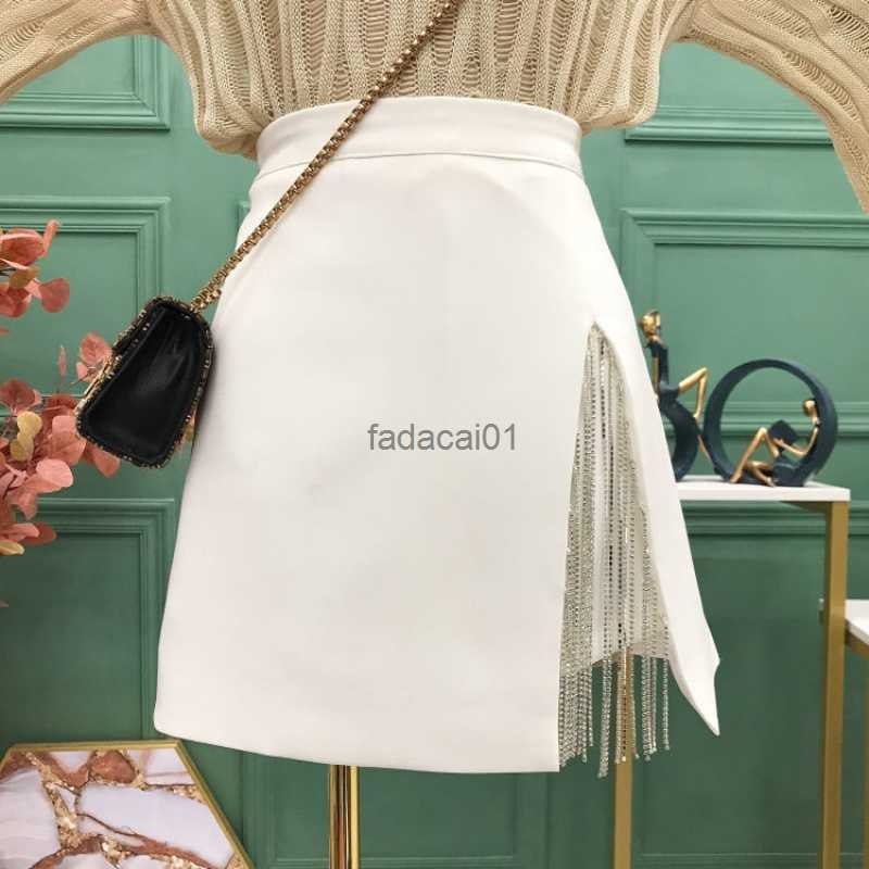 

Streetwear Chain Tassel Skirts Women Summer High Waist Split Mini Skirts Vintage White Black Skirt jupe Femme Faldas L230621