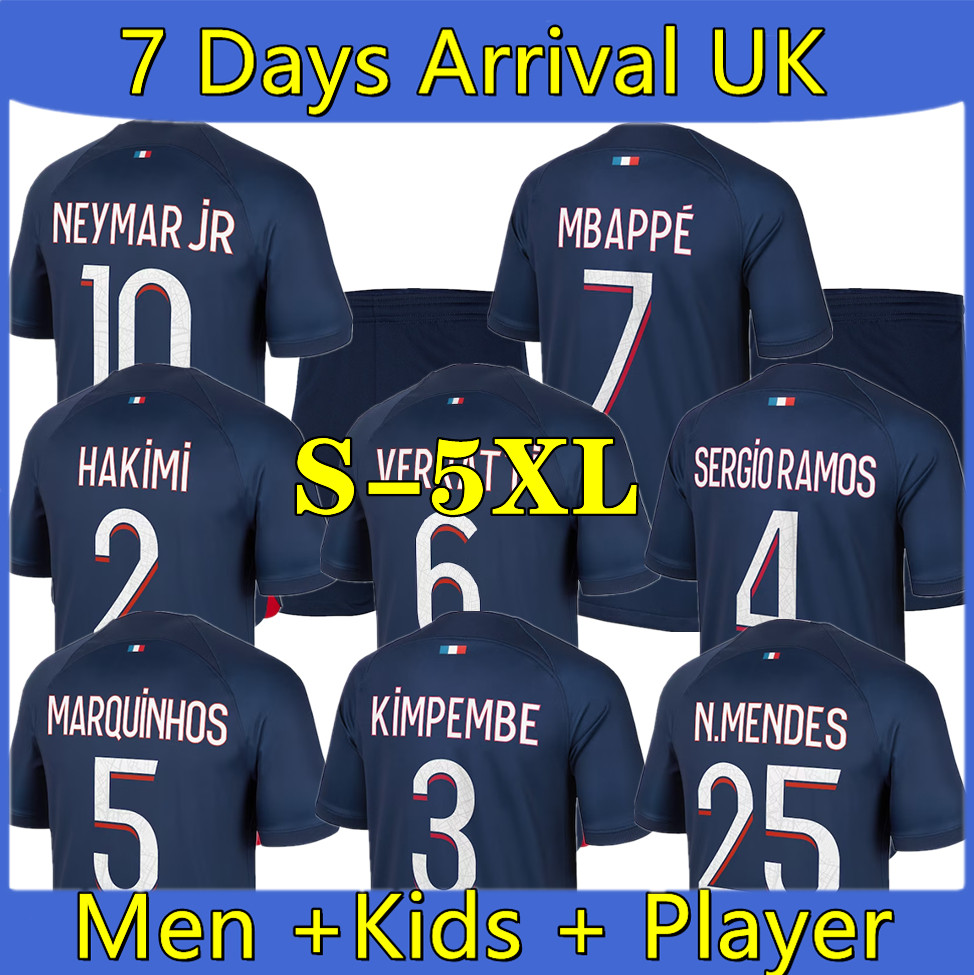 

S-5XL MBAPPE PLAYER soccer jersey SERGIO RAMOS Maillots de football 2023 2024 VERRATTI MARQUINHOS 2022 23 pSGS HAKIMI kids kit shirt uniforms maillot foot third, [23-24] home+ligue 1