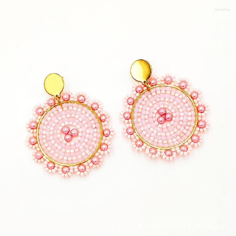 

Dangle Earrings Rice Bead Crystal Roundness Fashion Simple Geometry Originality Hand Knitting Bohemia Alloy Beaded