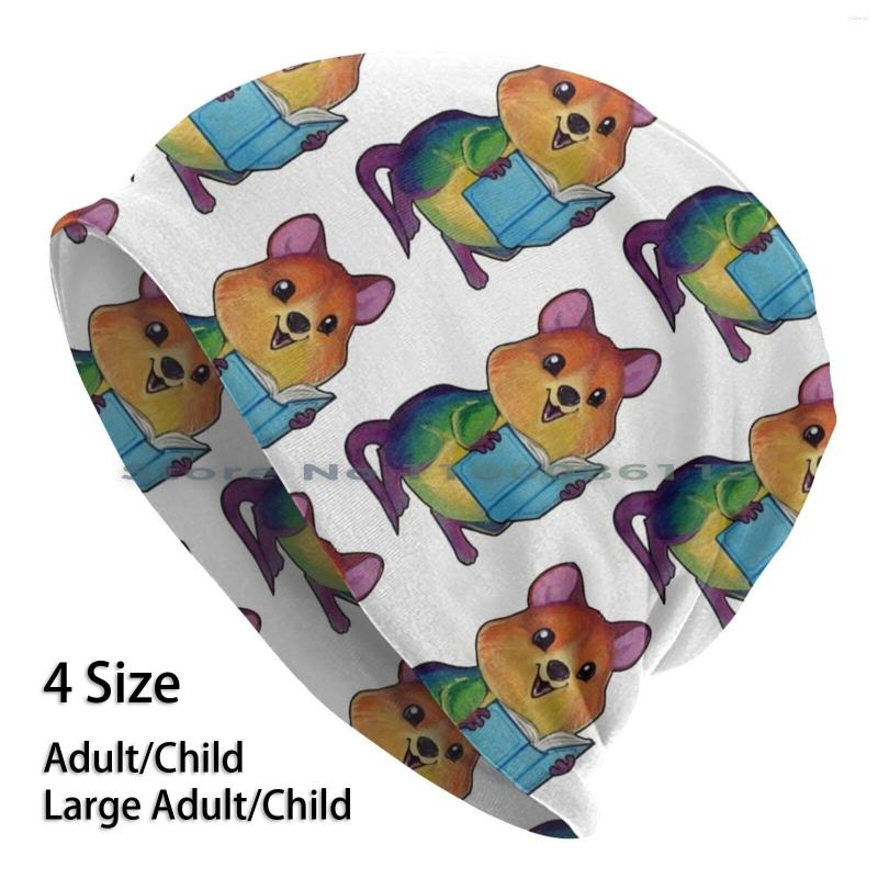 

Berets Rainbow Quokka Beanies Knit Hat Reading Book Brimless Knitted Skullcap Gift Casual Creative, Adult scarf mask