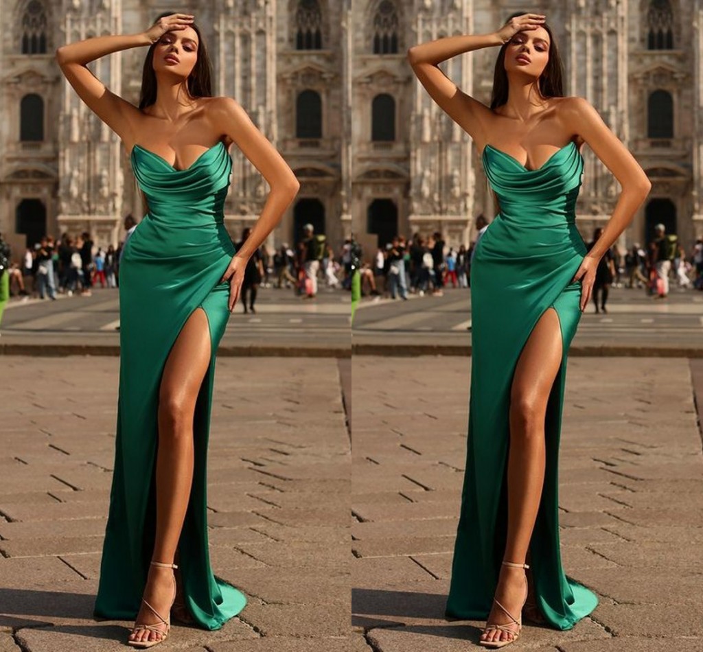 

Sexy Hunter Green Mermaid Prom Dresses Long for Women Sweetheart Draped Pleats High Side Split Formal Evening Party Birthday Pageant Second Reception Gowns, Pink