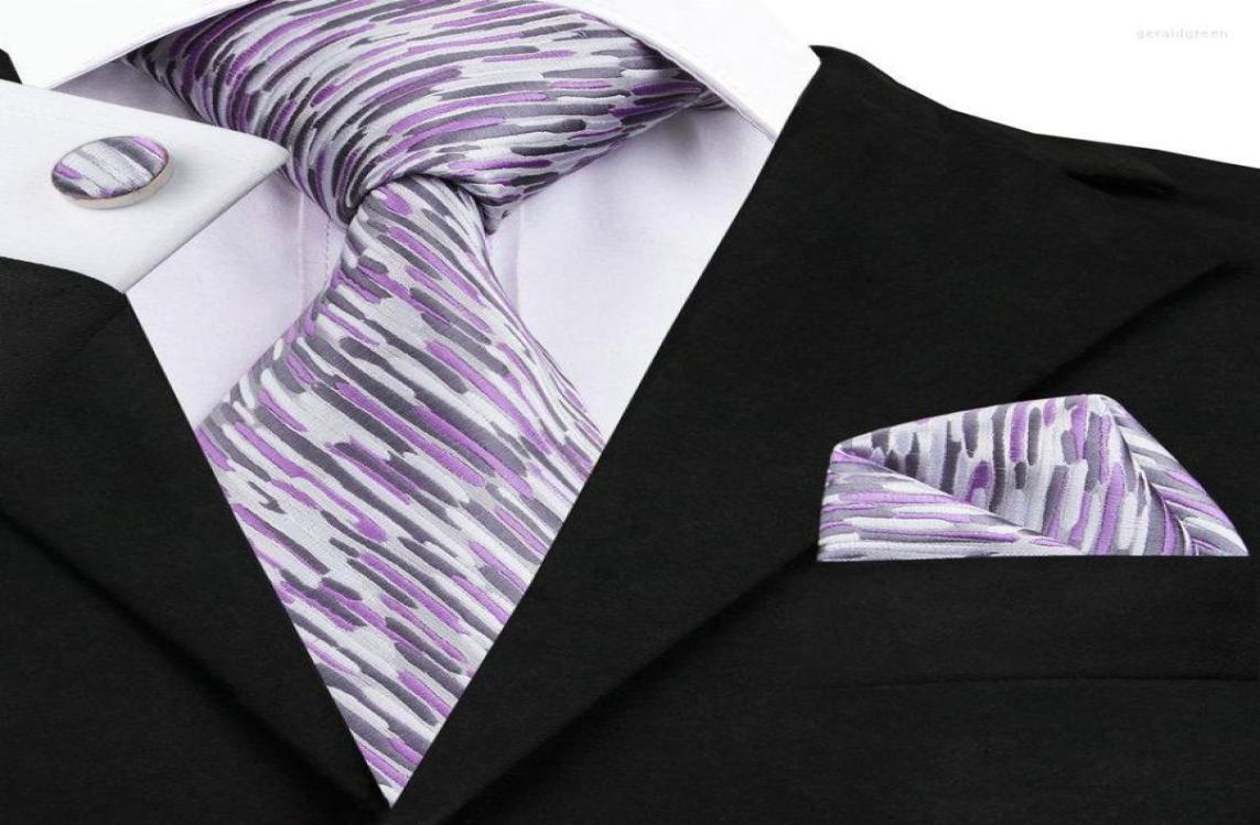 

Bow Ties SN1013 Purple Gray White Novelty Tie Hanky Cufflinks Sets Men039s Silk For Men Formal Wedding Party Groom4313179