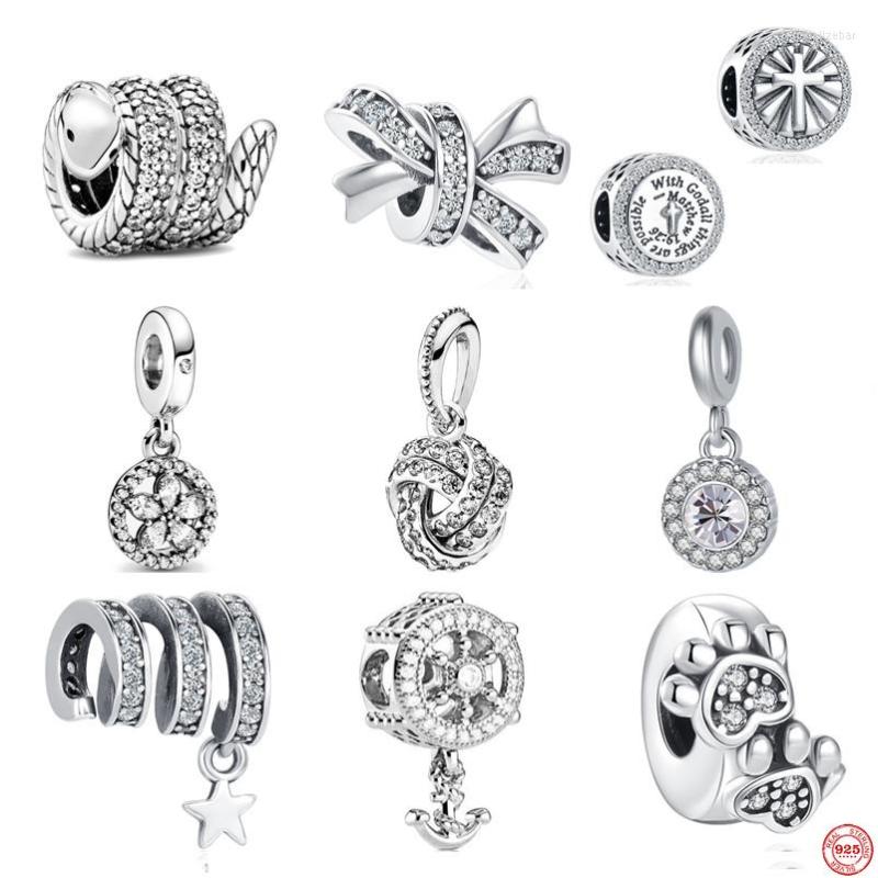 

Loose Gemstones 925 Sterling Silver White Pave Dog Bow Cross Bead Fit Original Bracelet&Bangle Making Fashion DIY Jewelry For Women