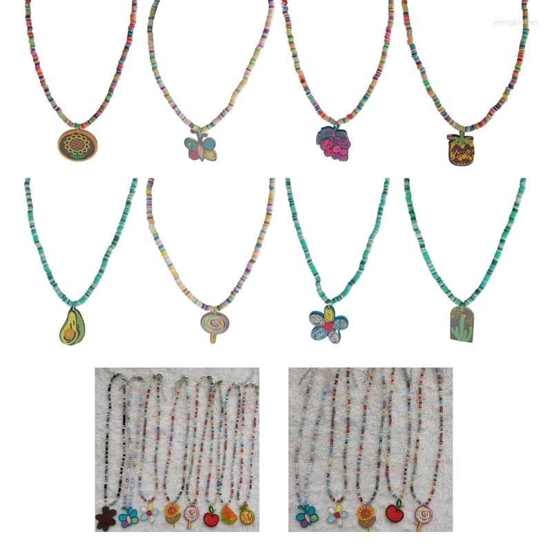 

Chains Bohemian Beaded Necklace Flower Soft Clay Bead Sunflower