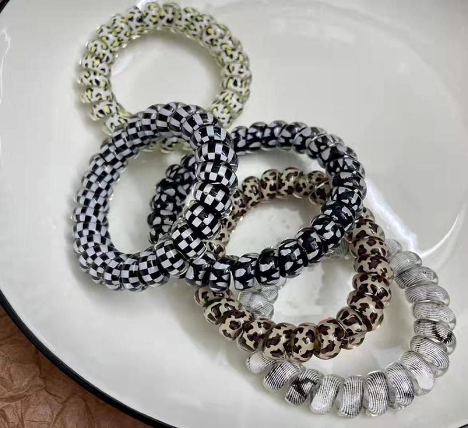 

Big Girl Telephone Wire Cord Gum Coil Hair Ties Girls Elastic Hair Bands Ring Rope Leopard Print Bracelet Stretchy Hair Ropes M6932316062, Fluorescent yellow