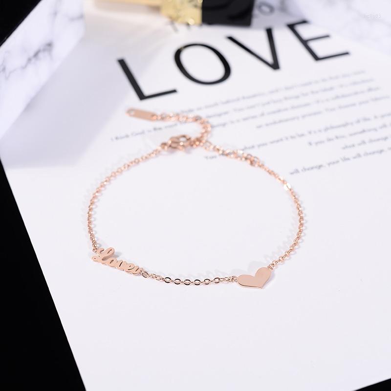 

Charm Bracelets "LOVEU" Heart Bracelet For Women 18KGP Rose Gold Color Stainless Steel Fashion Bangle Titanium Jewelry Not Fade(GB103)