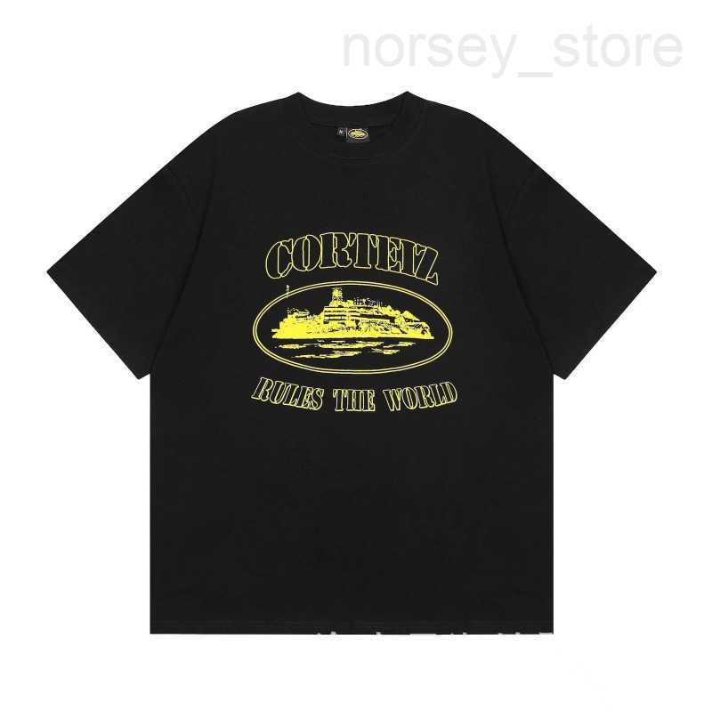 

Cortez Demon Island Classic Small Boat Letter Print Loose Casual Round Neck Couple Short Sleeve T-shirt Trend 2 YM79, Black light blue print