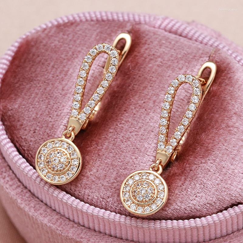 

Dangle Earrings 585 Rose Gold Zircon Drop Hearts & Arrows Stone Diamond Cut Natural Metal Flower Fashion Wedding Jewelry Fine