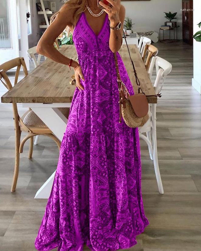 

Casual Dresses Fashion 2023 Summer Sexy Scarf Tribal Print Sleeveless Maxi Dress Vacation Elegant For Women Female Clothing