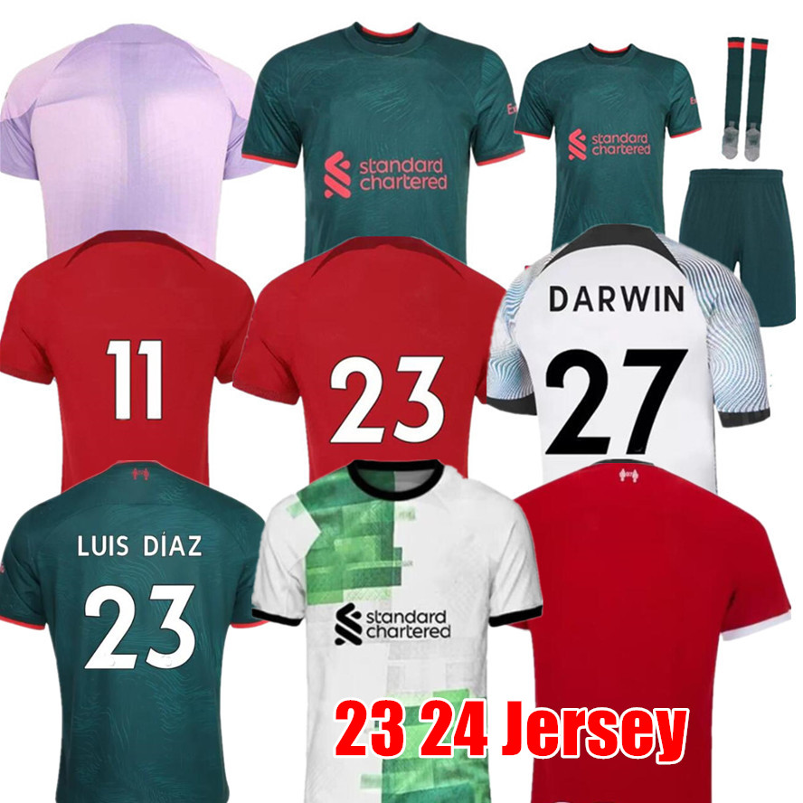 

2023 Soccer Jerseys GAKPO DARWIN 23 24 new Mohamed Luis DIaz Alexander Arnold Football Kit Tops Shirts Men Kids Uniform A.BECKER Goalkeeper survetement Sweatshirt, 23 24 home