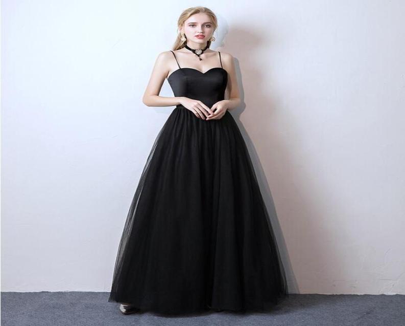 

Black Satin Tulle Aline Floor Length Long Wedding Dress Spaghetti Straps Sweetheart Non White Simple Outdoor Bridal Gowns With Co5137745, Silver
