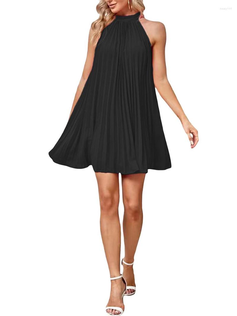

Casual Dresses Sunfanrtnn Women Sleeveless Pleated Dress Tie Back Halter Mini Flowy A-line Loose Party For Cocktail Beach, Rose red
