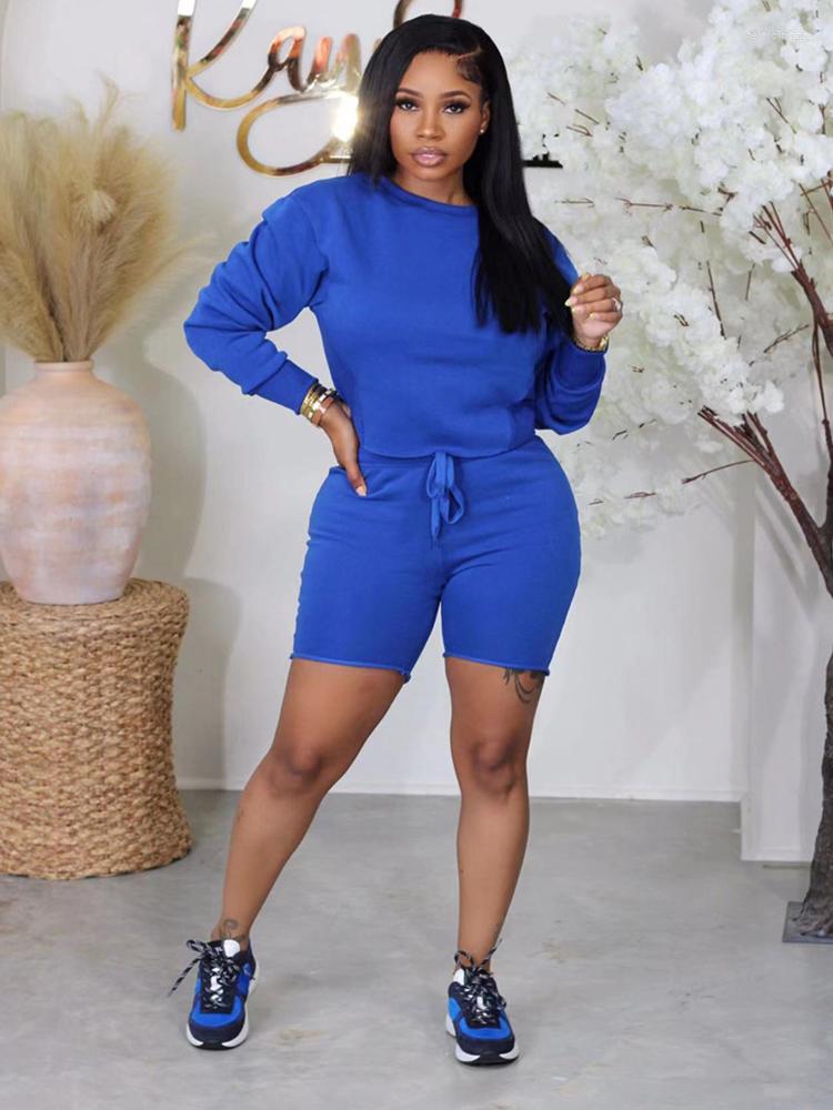 

Women' Tracksuits Crewneck Long Sleeve Sweatshirt Tops And Drawstring High Waist Bodycon Shorts Matching Sweatsuit Casual Solid Women, Black