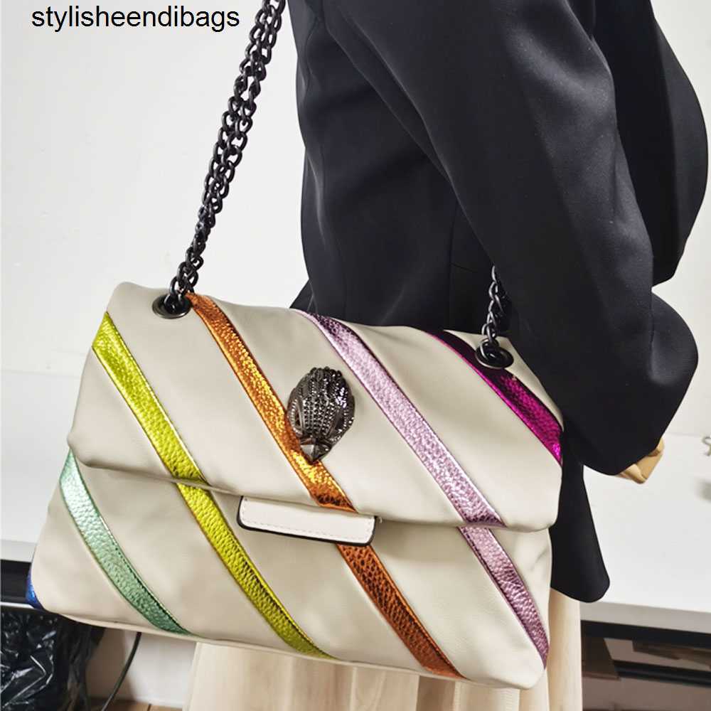 

Totes Bag Fashion Design New Beige Rainbow Patchwork Women Purse Eagle Icon Bird Head on Front Flap Jointing Colorful Cross Body Bags stylisheendibags