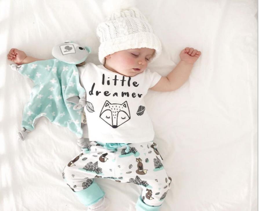 

02Y summer Newborn Baby Boy girl Clothes set little dreamer fox Tshirt TopsPants Outfits Clothes Baby Clothing Set7055108, Multi