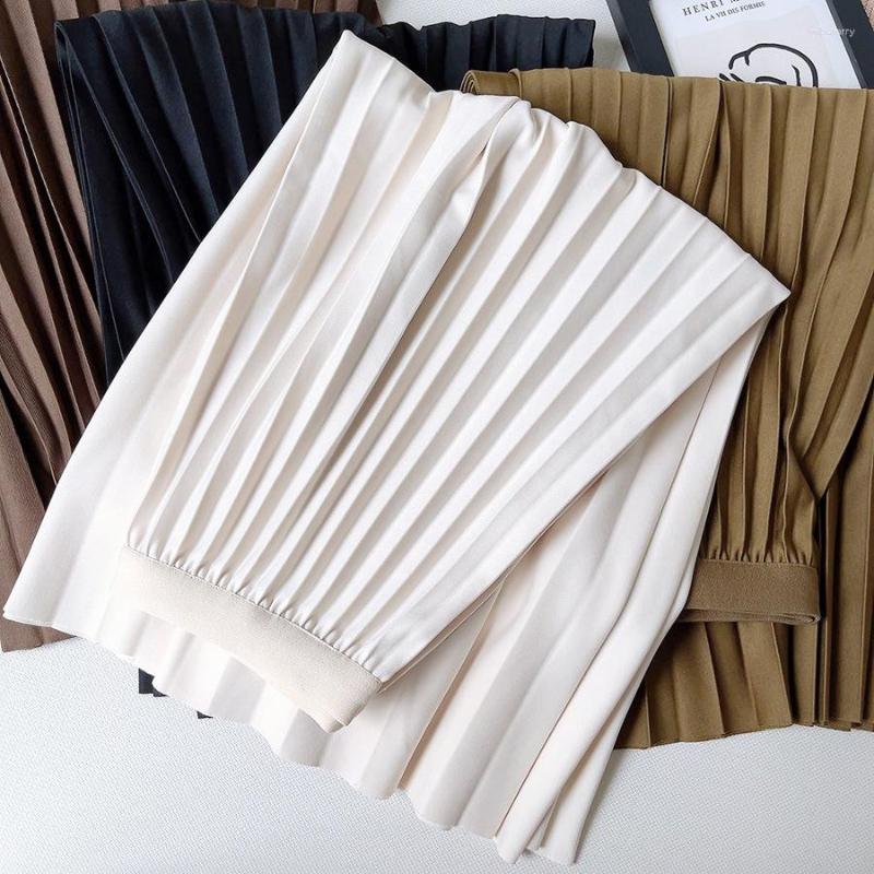 

Skirts 2023 Women's Spring Pleated High Waist Quality Beige Long Skirt Femme Faldas Jupe Saia Women A-Line Brown, Gray