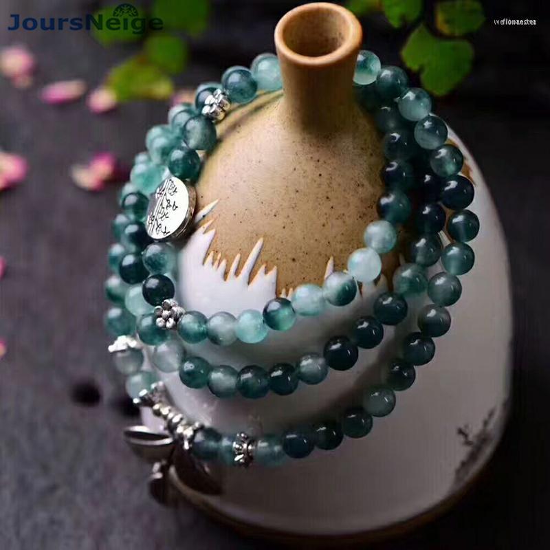 

Strand Wholesale Green Water Chalcedony Crystal Bracelets Beads Tibetan Silver Leaf Pendant Lucky For Women Bracelet Jewelry