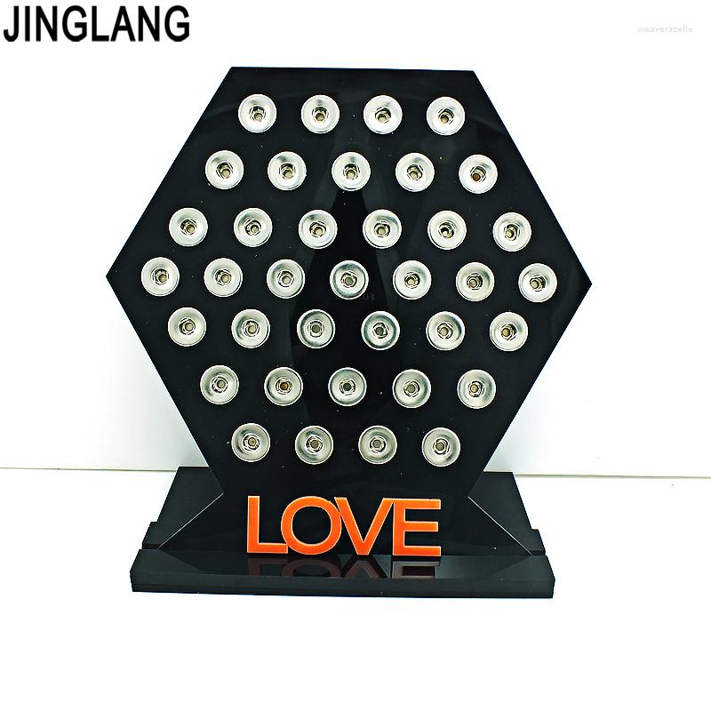 

Jewelry Pouches JINGLANG Fashion 12mm Snap Button Display Stands Black Acrylic Interchangeable Quadrilateral Displays Board