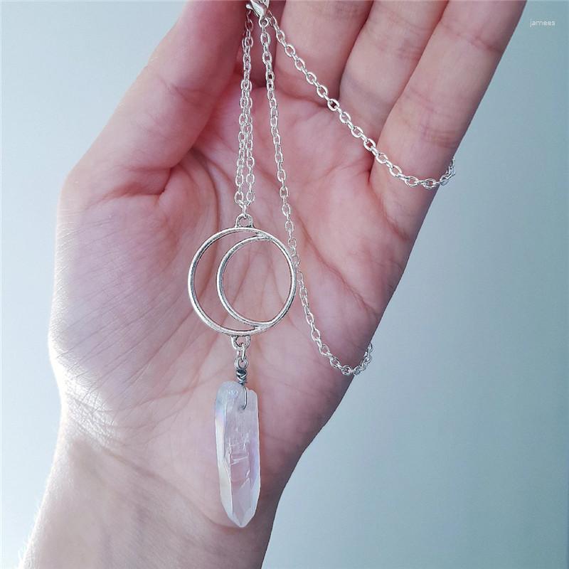 

Choker Goth Boho Crescent Moon White Quartz Crystal Pendant Chain Necklace For Women Girl Gift Charm Jewelry Accessories