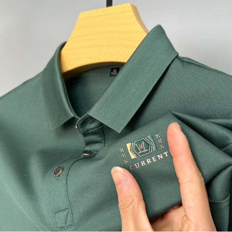 

Men's Polos Luxury High-end Diamond Polo Shirt Short Sleeved 2023 Summer Fashionable And Comfortable Business Casual Men's Lapel T-shirt, White