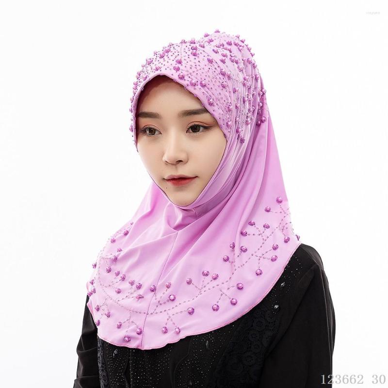 

Ethnic Clothing 2023 Solid Color Turbans For Women Pearls Malaysian Muslim Headscarf Indonesia Beaded Convenient Instant Hijab Scarf Islamic