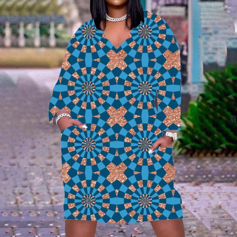 

Casual Dresses Women Vintage Geometric Loose Print Dress Women' Fashion Elegant Long Sleeve Midi Female Girl Beach Sundress, Lqrev4f15h20221218f