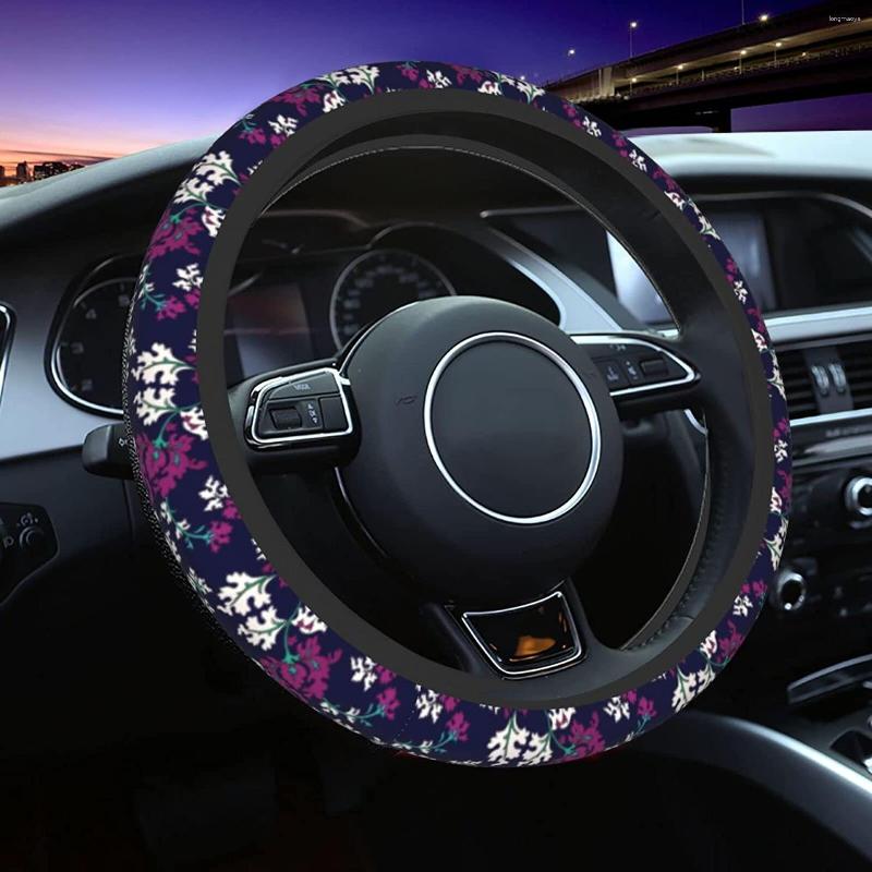 

Steering Wheel Covers Vintage Purple Flower Car Cover For Women Girls Auto Universal Fit 14.5-15 Inch Breathable Anti Slip Protector