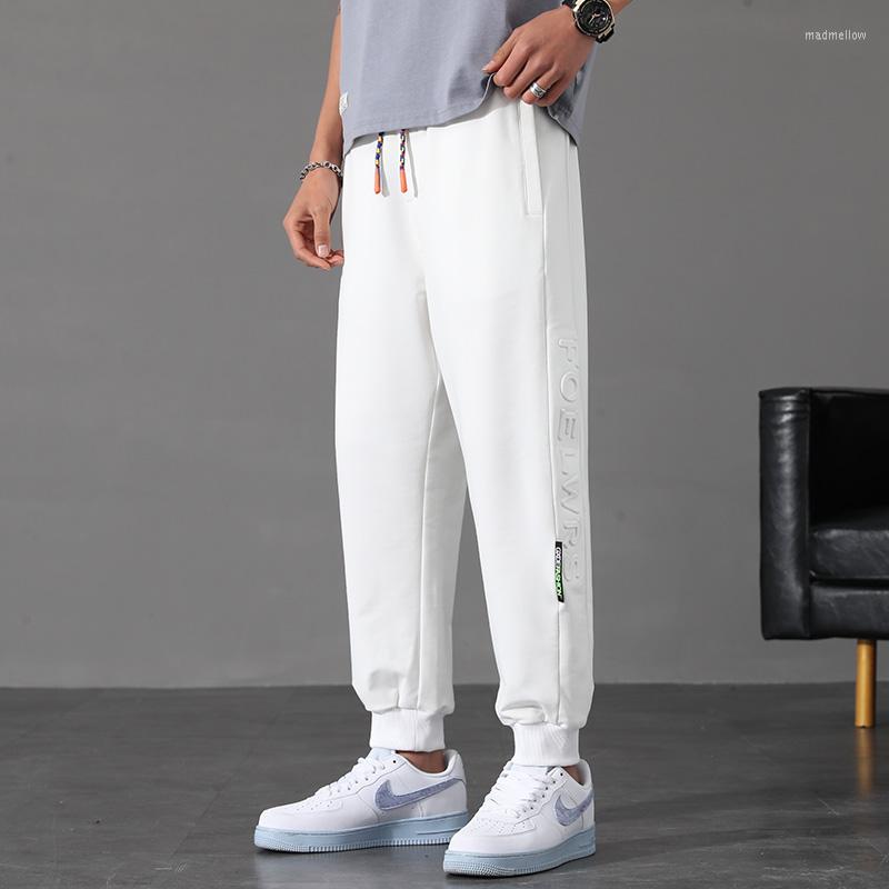 

Men's Pants Autumn Letter Print Streetwear Men Korean Fashion Colorful Drawstring Sweatpants Outdoor Brand Solid Straight Trousers, White