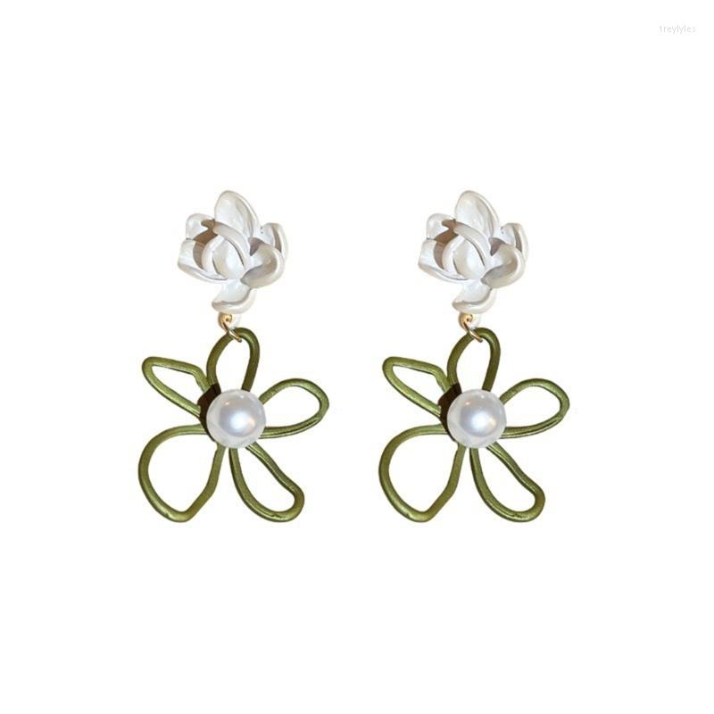 

Stud Earrings 2Pcs Minimalist Glossy Geometric Flower All-match Metal HXBA