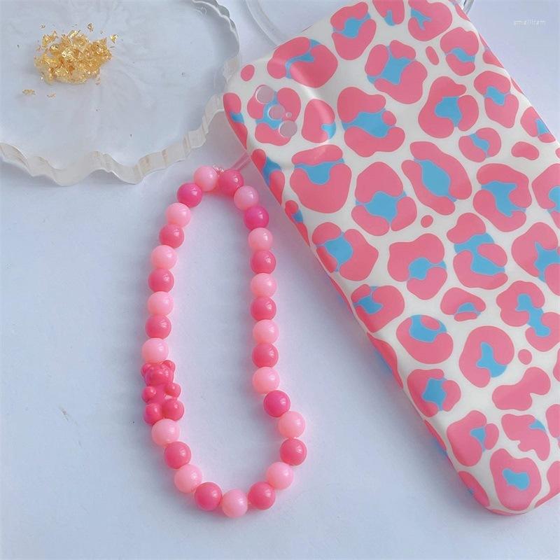 

Keychains Cute Pink Bearphone Chain Harajuku Geometric Candy Color Phone Korean Charms INS Keychain Retro Jewelry Gift