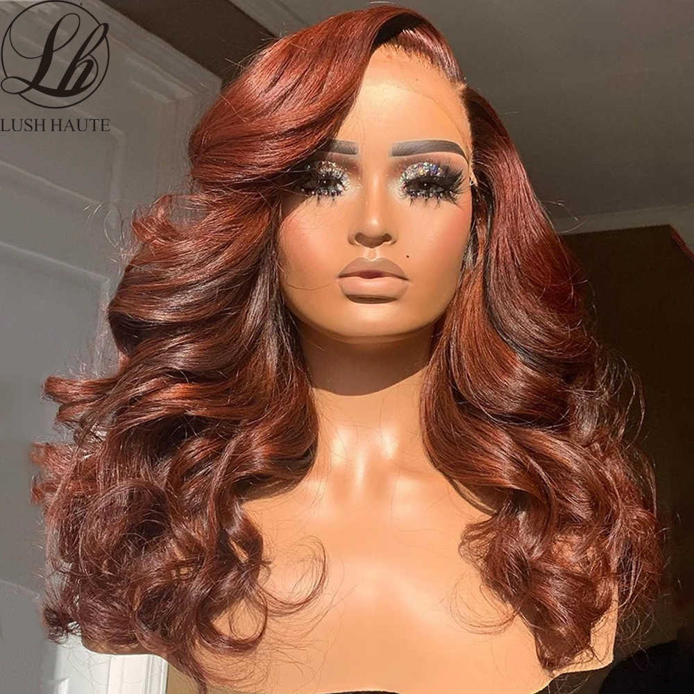 

Synthetic Body Wave Lace Front Wigs Reddish Brown Wig For Women Omber Red Lace Frontal Wig Plucked With Baby Hair Cosplay 230524, Ombre color