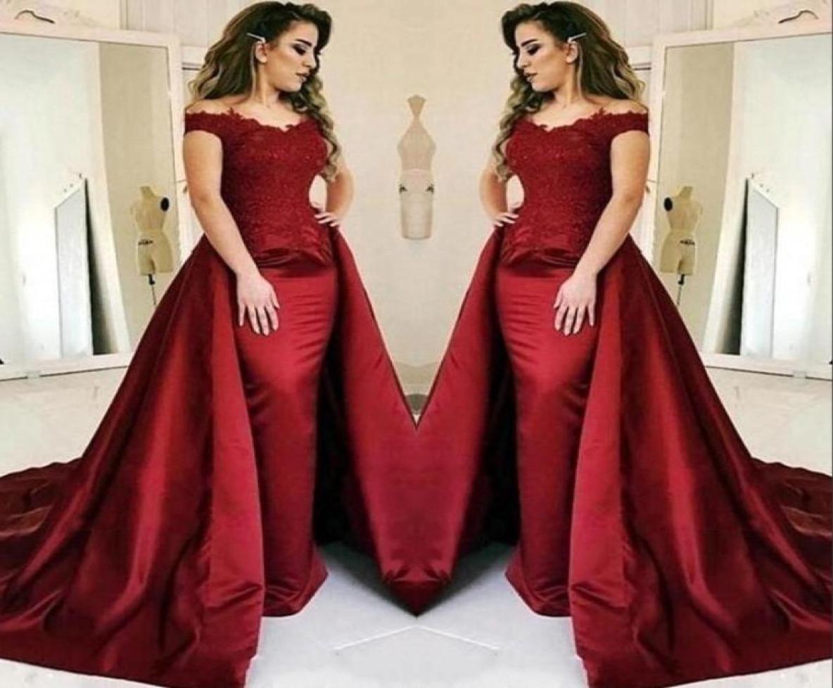 

Mermaid Dark Red Evening Dresses With Long Train Lace Applique Floor Length Wear Special Occasion Dresses3763241, Black
